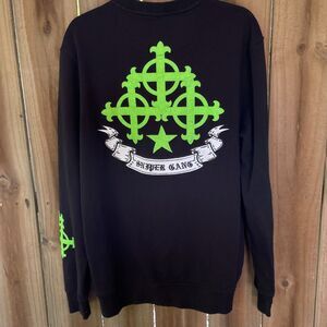 Kodak Black SNIPER GANG SWEATSHIRT Tattoo Banner Logo Green Cross Applique L